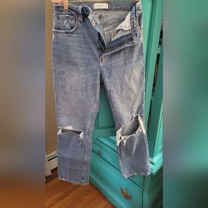 Abercrombie & Fitch Light Blue Distressed Jeans Ankle Straight Ultra High Rise